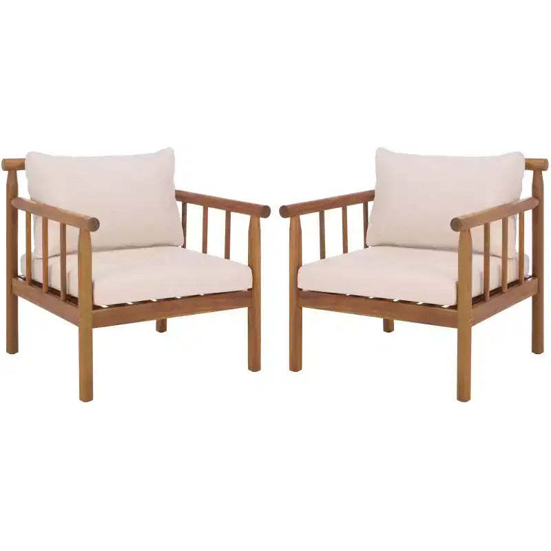 Cardori Side Chair Indoor/Outdoor (Set of 2) - PAT6807 - Teak Brown/Cream - Safavieh