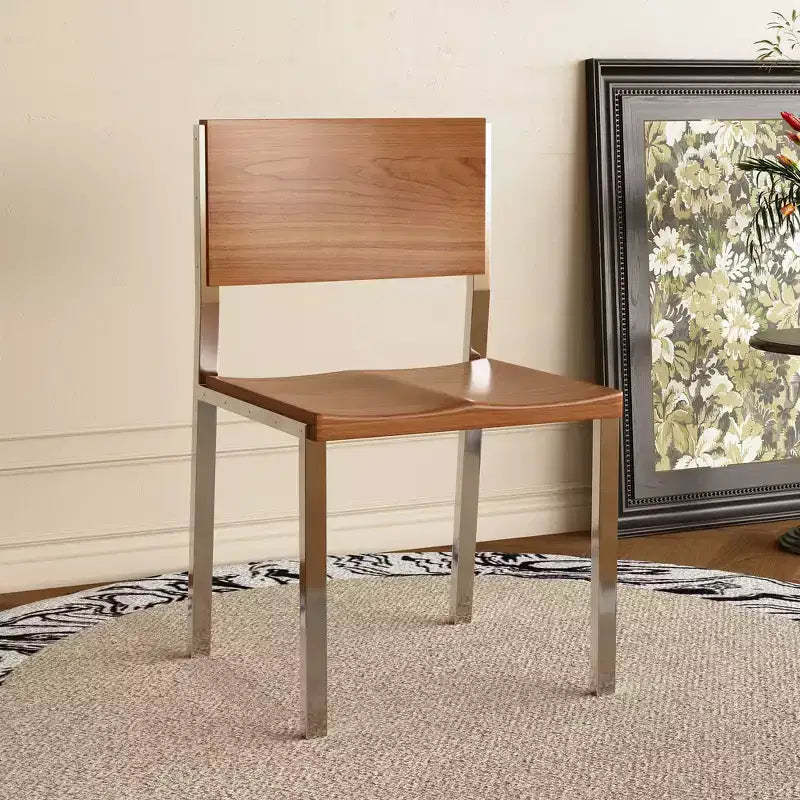Luck Live Minimalist Modern Dining Chair (Set of 2) - Stainless Steel Frame & Solid Wood Seat