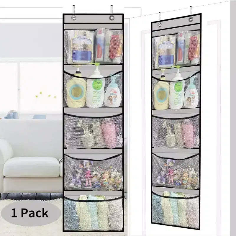 Non-Woven Fabric Hanging Storage Bag, 5-Grid Wall-Mounted Organizer, Gray, for Closet Bedroom Door