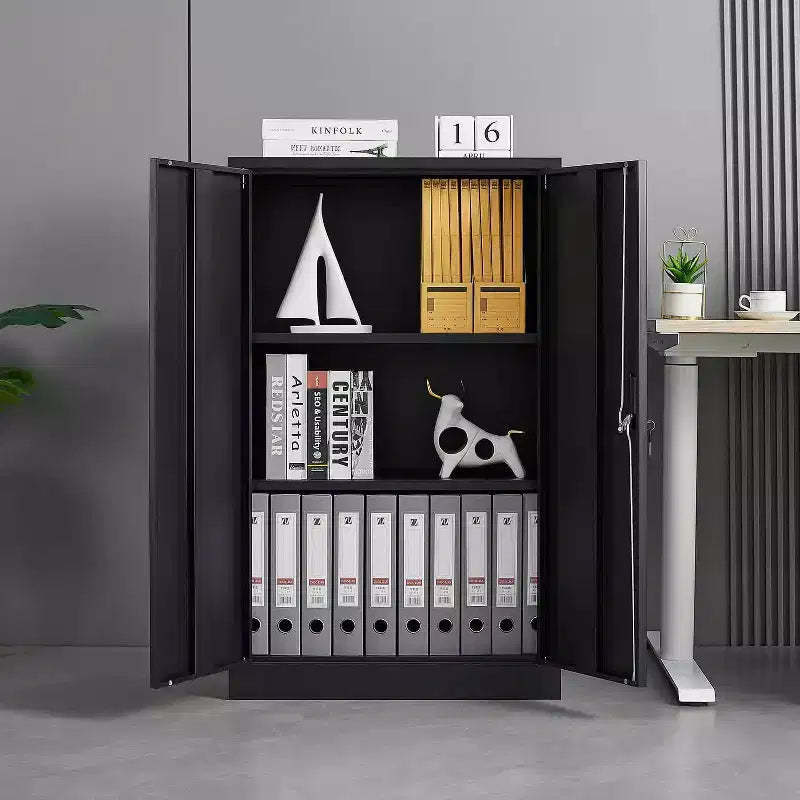 MAYEERTY Black Folding Metal Storage Cabinet with Lock, Adjustable Shelf for Home Office School Garage