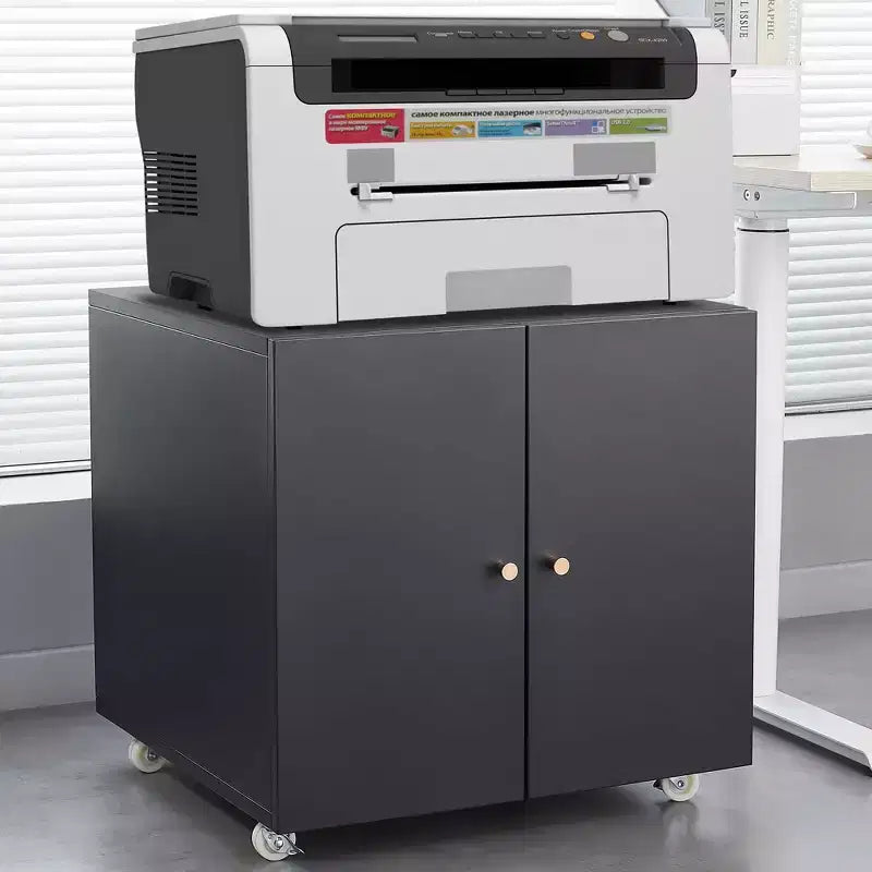 MAYEERTY White Mobile Metal Printer Stand with Storage, Adjustable Shelf File Cabinet on Wheels