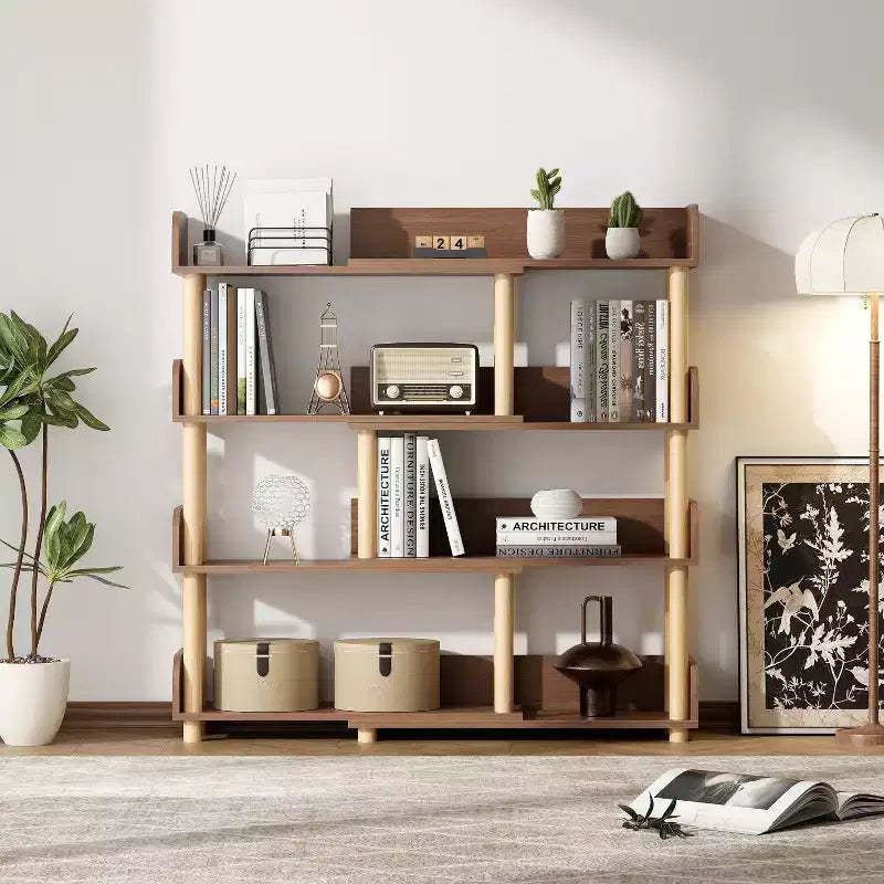 GDFStudio Horace Modern Wooden 4-Tier Retractable and Rotatable Corner Book Shelf