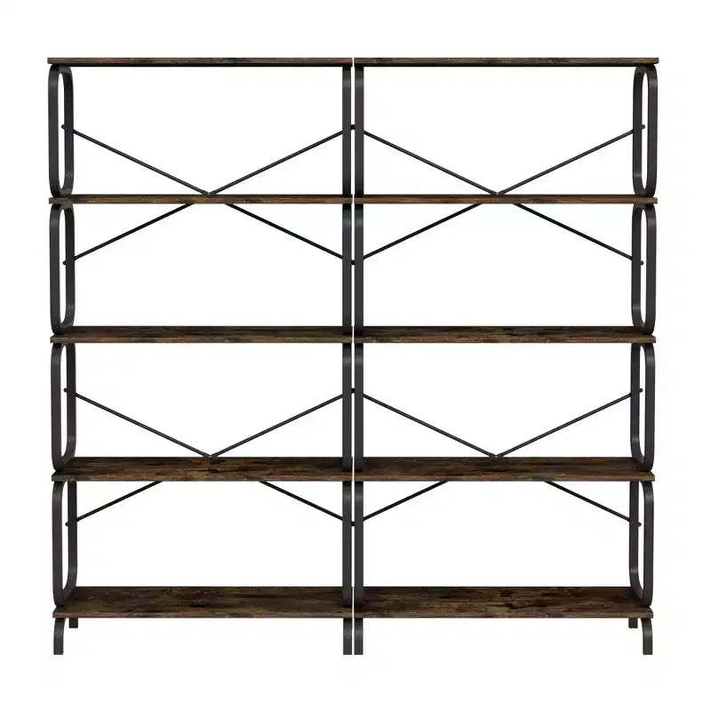 VIYET 6311.863 5-Tier Industrial Bookshelf - Rustic Brown MDF+Iron Frame, Anti-Tipping