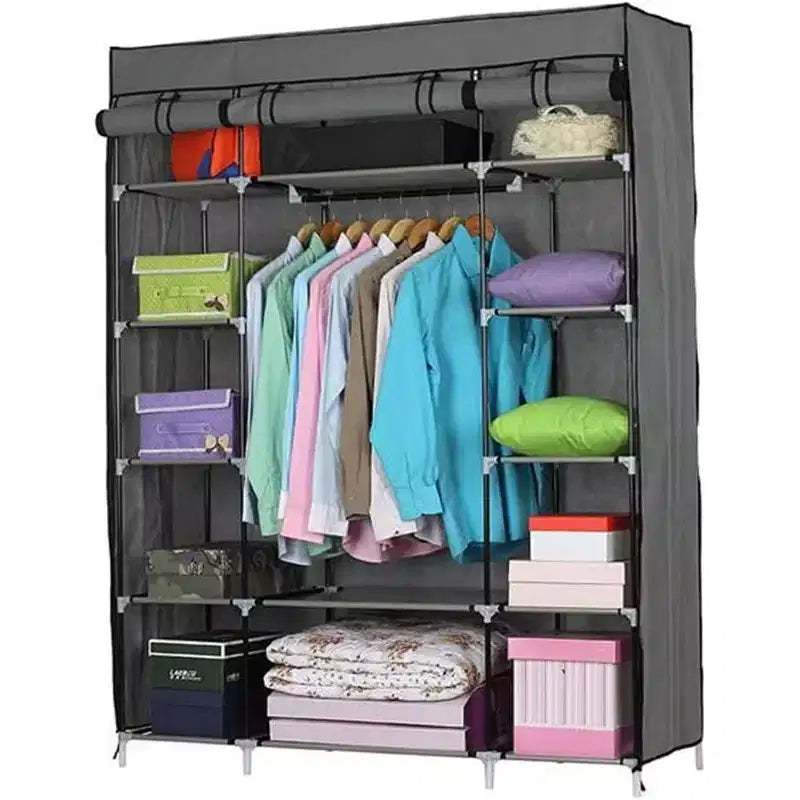 Non-Woven Fabric Wardrobe, 5-Tier 12-Cube Storage Organizer, 133x46x170cm, Gray, for Home Dormitory