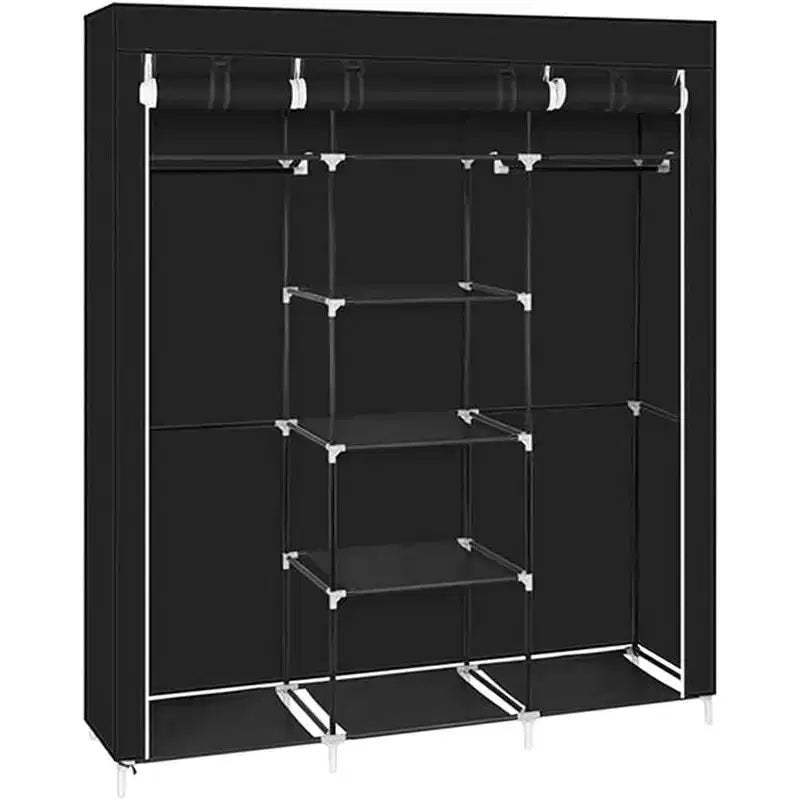 Non-Woven Fabric Wardrobe, 5-Tier 9-Cube Storage Organizer, 150x45x175cm, Black, for Home Dormitory