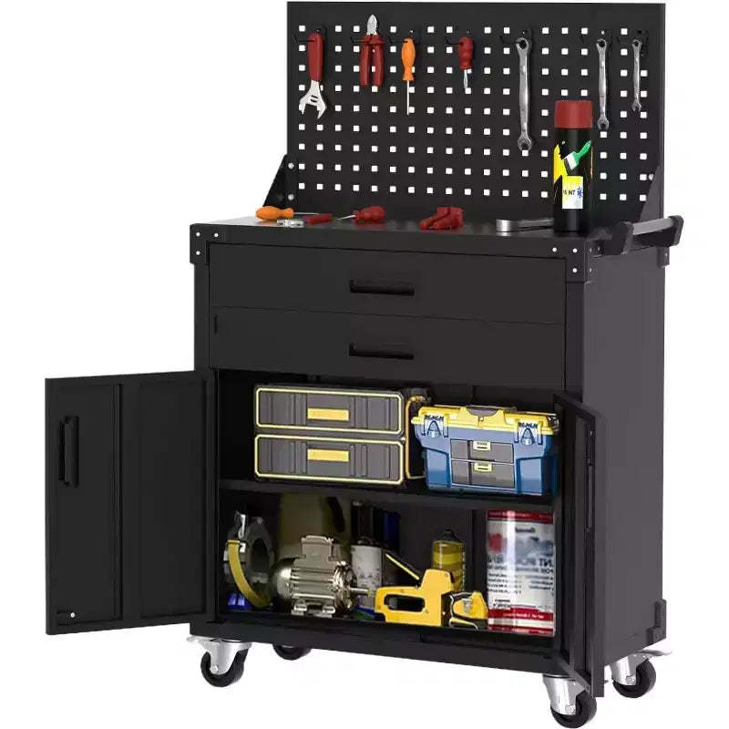 35 Heavy-Duty Steel Rolling Tool Cabinet with 2 Deep Drawers, Adjustable Shelves & Pegboard, Locking Casters, Mobile Garage Storage Organizer