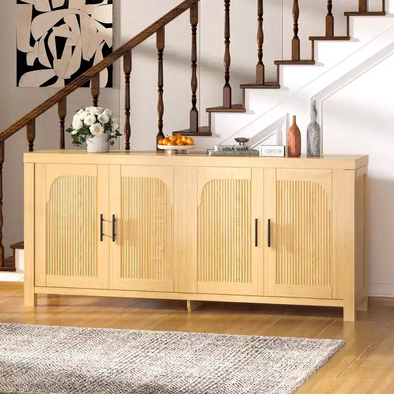 71 Modern Farmhouse Buffet Sideboard Credenza with Fluted Doors, Adjustable Shelves and Cable Management, Multi-Use Storage Cabinet