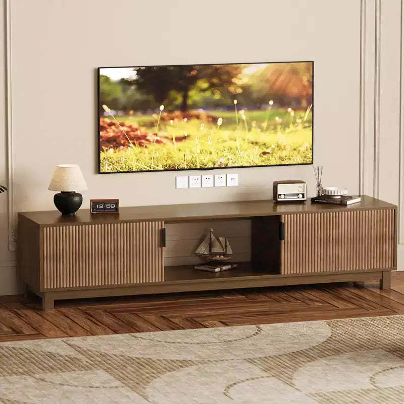 70 Fluted TV Stand in Walnut for TVs up to 75 - Mid-Century Modern Media Console with Hidden Storage, Adjustable Shelves and Cable Management