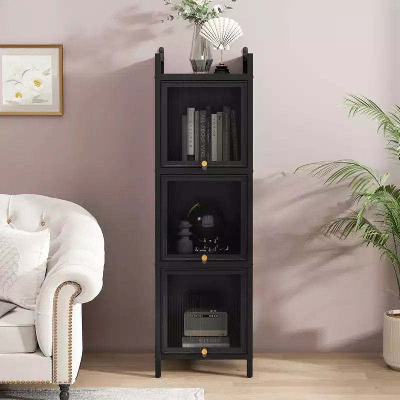 MAYEERTY Modern Three Tiers Glass Door Cabinet with Featuring Four Tiers Storage for Living Room Bathroom Green