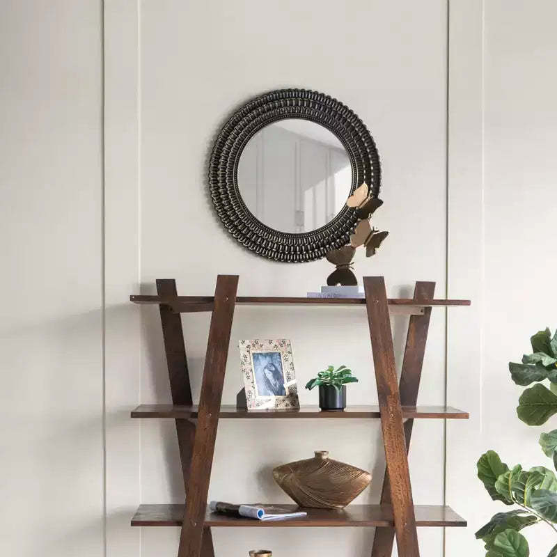 GDFStudio Aurelia Wood Sculpted Round Wall Accent Mirror