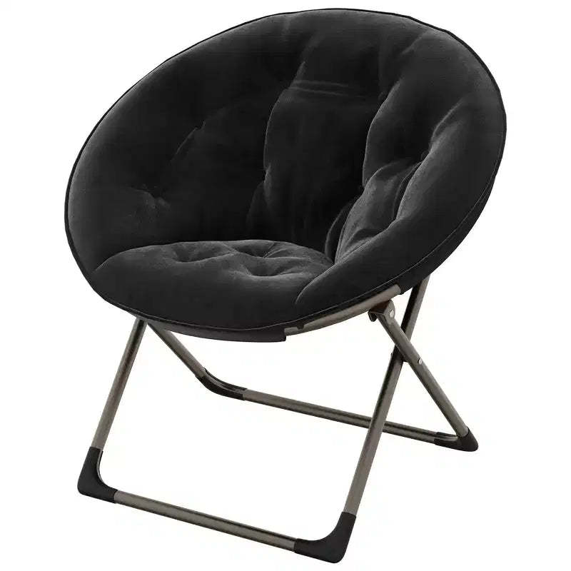 Oversized Plush Saucer Chair for Bedroom or Dorm  Foldable Accent Lounge Chair with Strong Metal Frame, Ultra Cozy Seating, Black + Gold