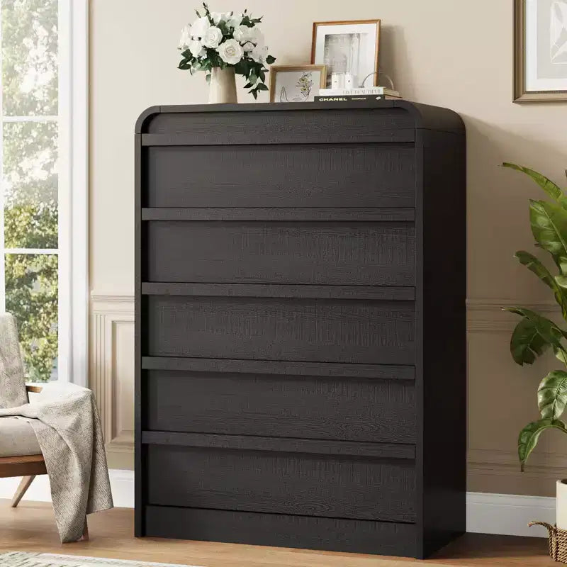 Arched 5-Drawer Dresser,45 Tall Wooden Chest with Curved Profile for Modern Bedroom, Living Room,Entryway,Nursery Storage