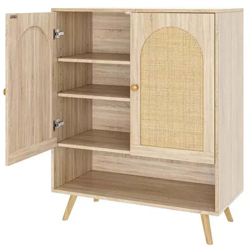 Shoe Cabinet, Entryway Cabinet  2PCS 4-Tier Rattan Door Cabinet with Adjustable Shelves White Oak for Home