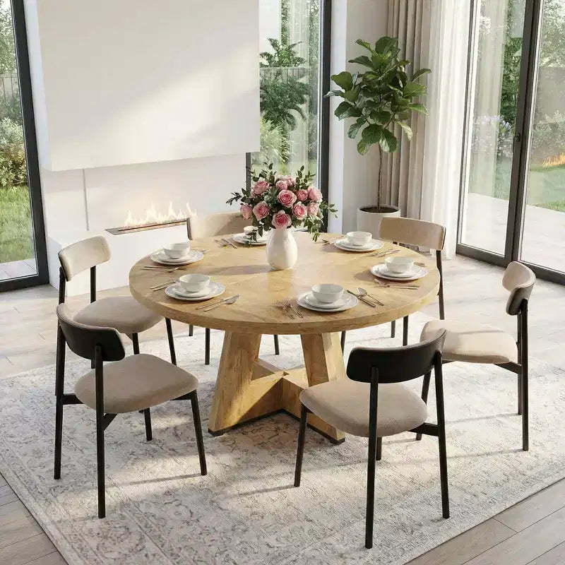 MAYEERTY Farmhouse Style Round Dining Table, 47 Retro Home Kitchen Table