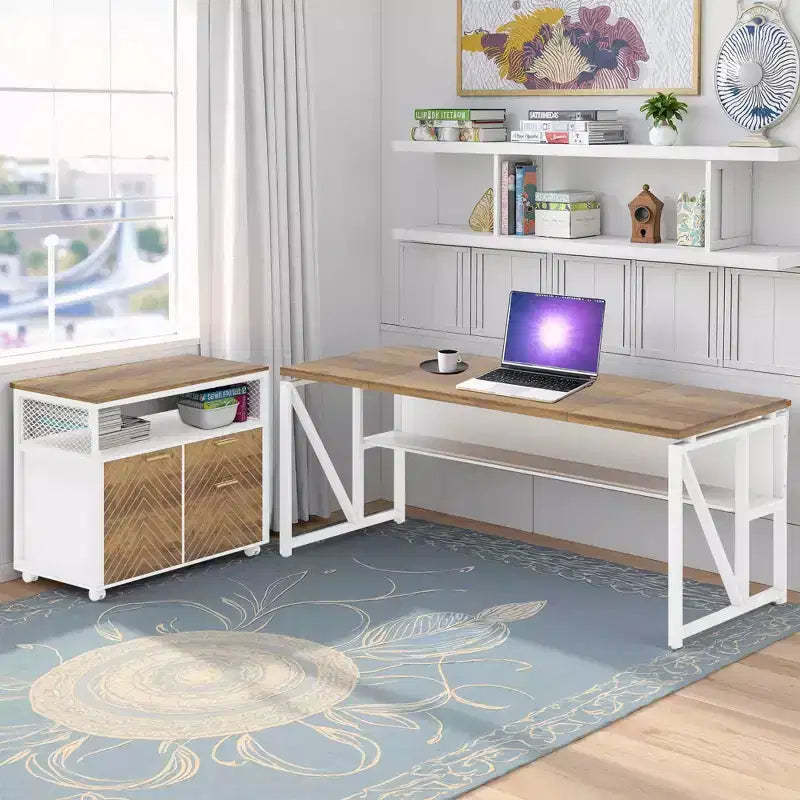 MAYEERTY 63 Computer Writing Desk, Office Table with Bottom Storage Shelf