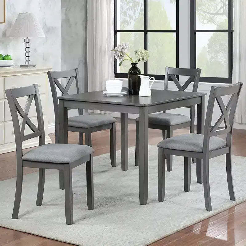 MAYEERTY 5-Piece Elegant Wooden Dining Table Set, Grey Modern Set for 4 for Kitchen Living Room