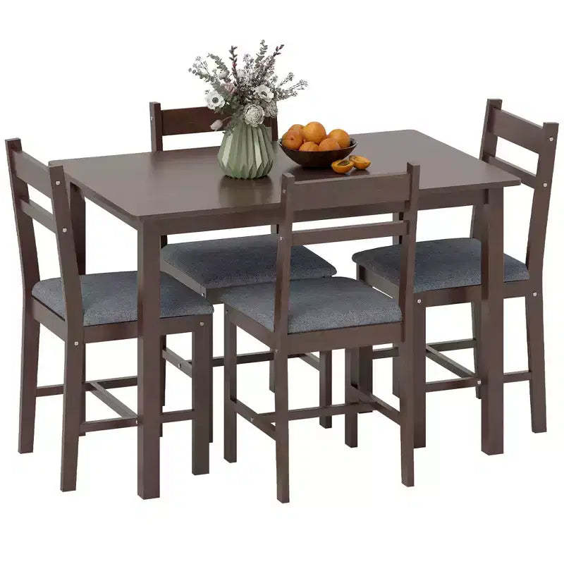 HOMCOM 5-Piece Solid Wood Dining Table Set for 4, Farmhouse Kitchen Table with Upholstered Chairs for Small Space, Dining Room