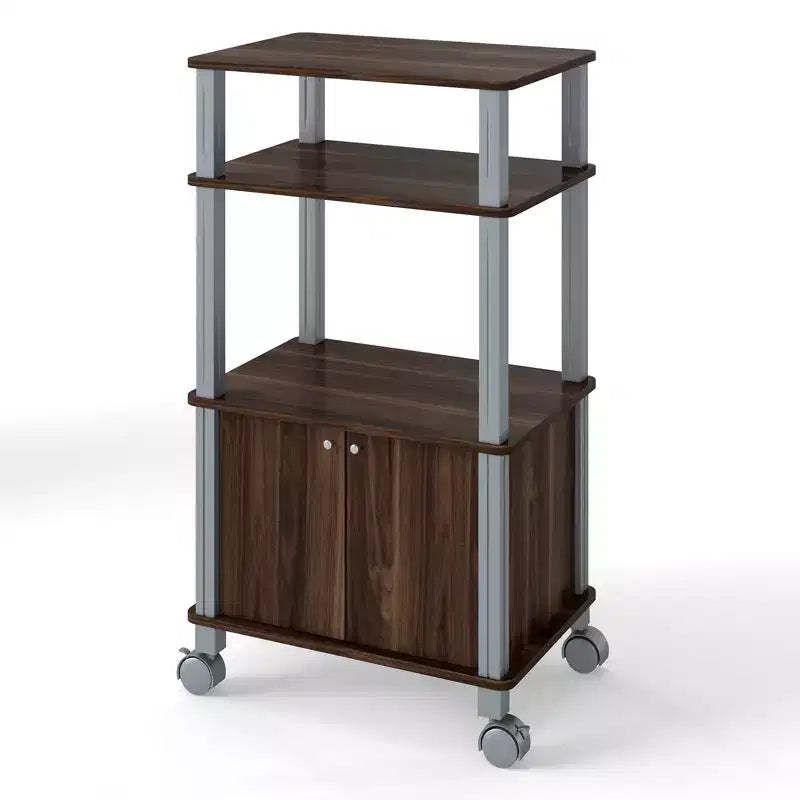 Gymax Multi-purpose Walnut Rolling Storage Cart with Bakers Rack and Microwave Stand