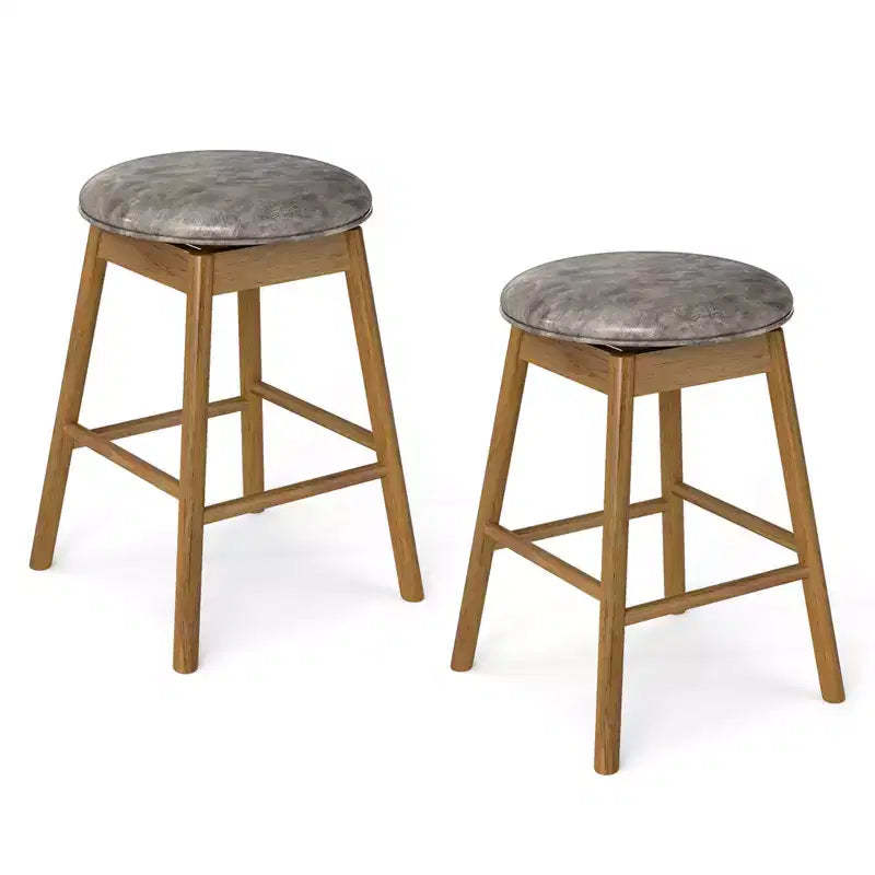 Costway 25'' Swivel Counter Height Barstools Set of 2 w/Solid Wood Legs and Footrests