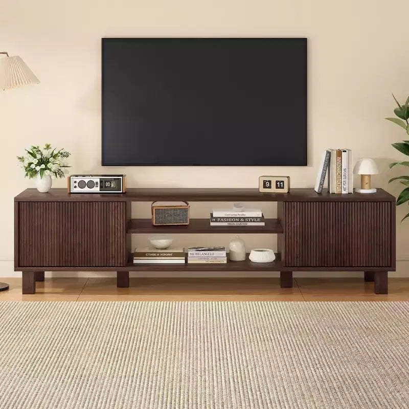 JVNOXK63-inch Modern Entertainment Center TV Stand Accommodates TVs up to 70 inches Features open shelving with storage space Ideal for living rooms