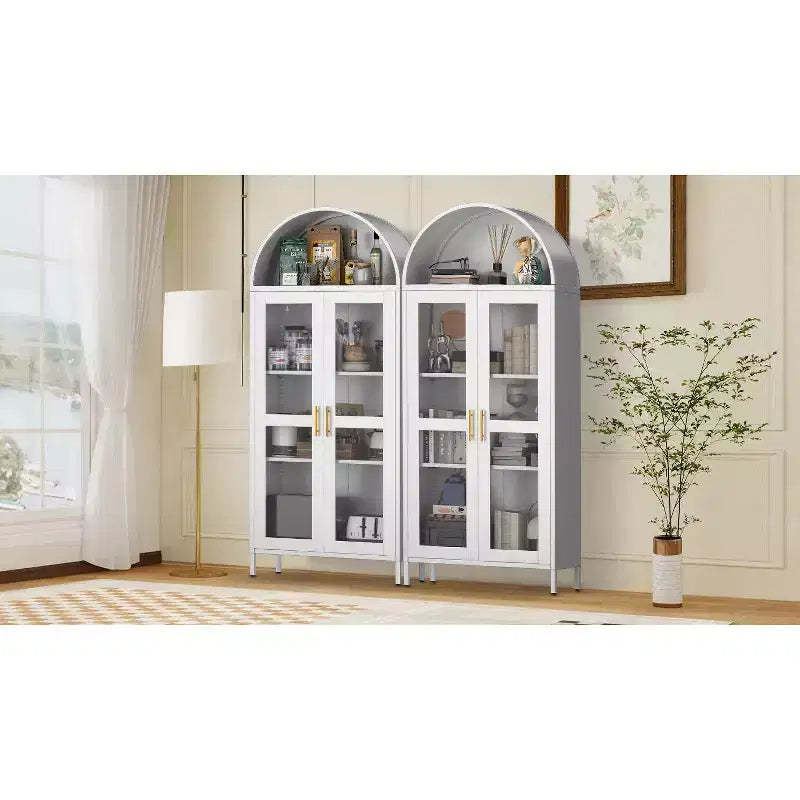 Arched Metal Entryway Cabinet, Door Pantry w/ 2 Adjustable Shelves,31x15x73