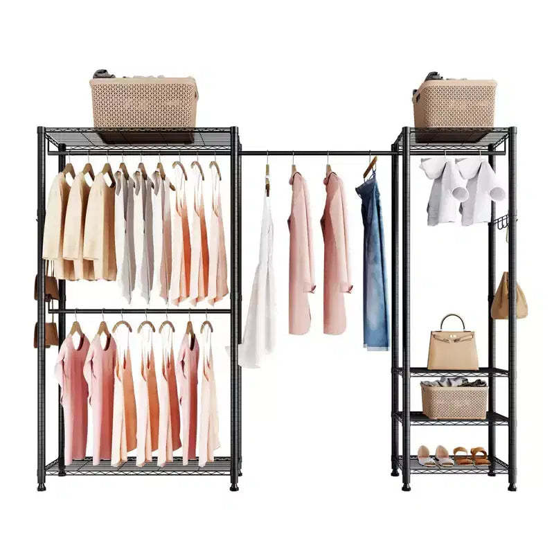 VIYET Heavy Duty Freestanding Clothing Rack - Steel Frame, Storage Shelves, 800LBS Load