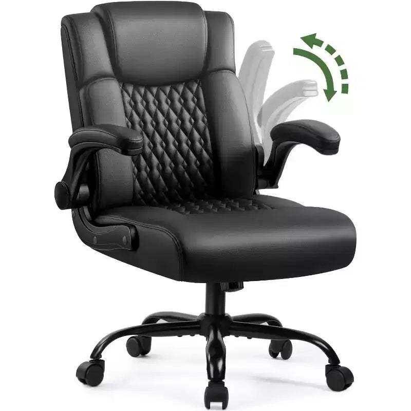 BALHAM TRADE-Ergonomic PU Leather Office Chair with Flip-up Arms and Smooth Rolling Wheels for Home Workspace