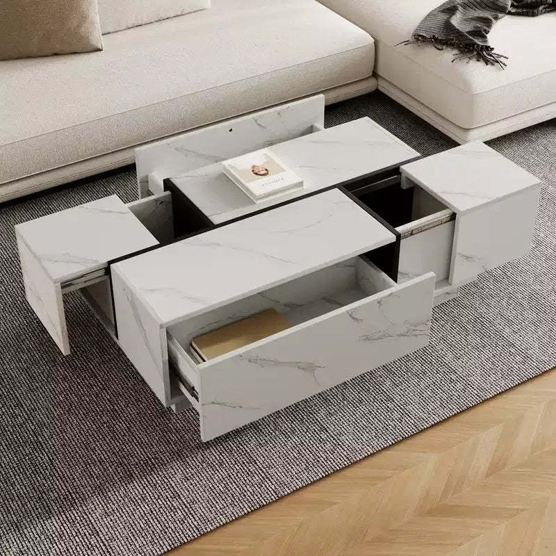 A Rectangular Sliding Top Coffee Table with 2 Drawers and 2 Hidden Storage Spaces, Suitable for the Living Room