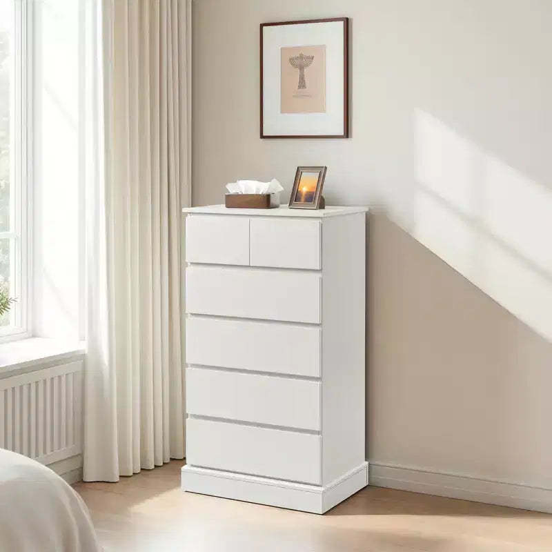 JVNOXK6 Bedroom Dresser, Tall Cabinet-Style Bedroom Storage Unit, Modern Hidden-Handle Drawer Cabinet, Vertical Wooden Bedroom