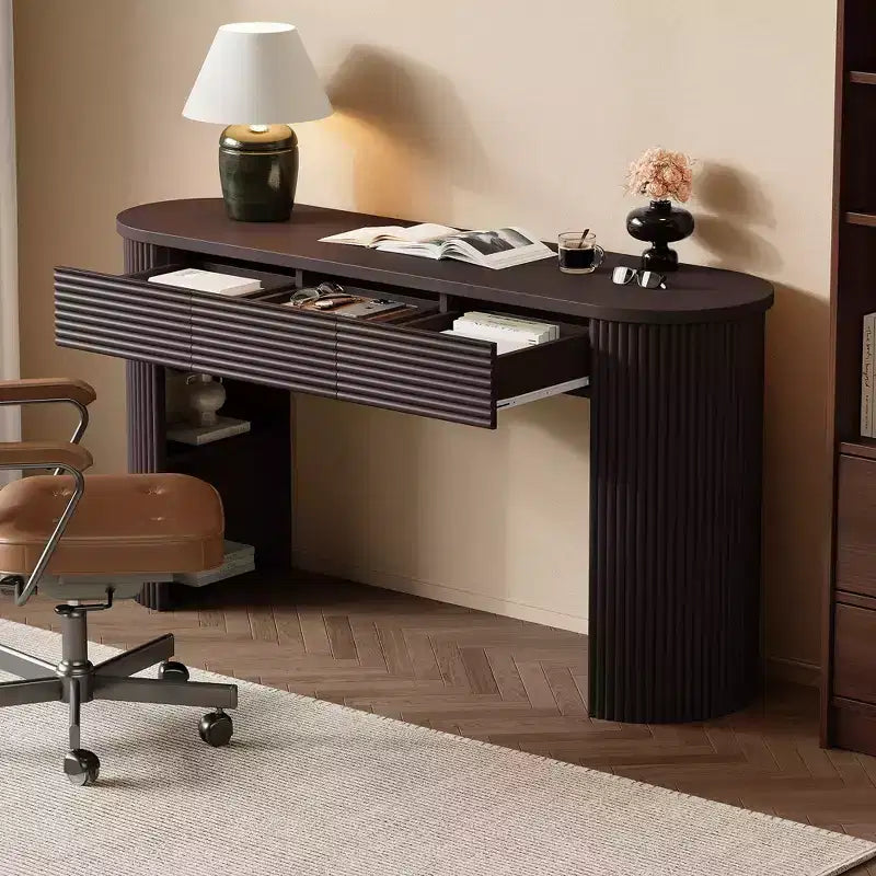 Polibi Fluted Console Table with 3 Drawers & Swap-Around Storage Leg Niche