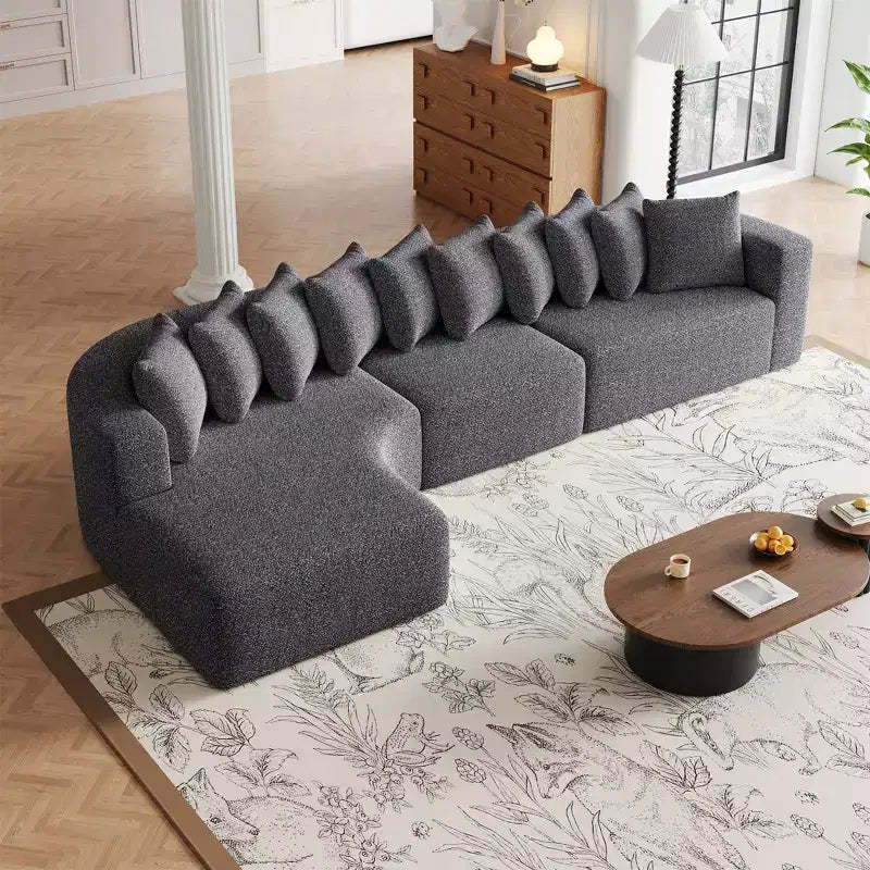 Clihome 131.1-inch Chenille Sectional Sofa, Modern Cloud-Shaped Curved Left Chaise Sofa with 10 Cushions
