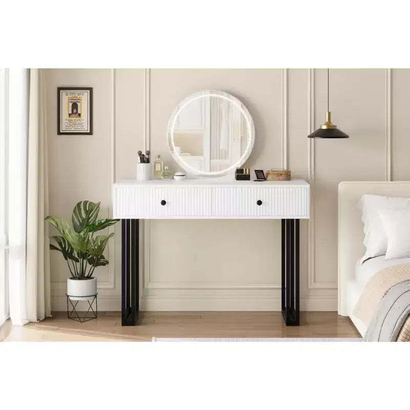 Vanity Desk with Mirror and Lights - 3 Colors LED Lights, Plenty of Storage Space, Modern Design, Quality Materials and Solid Construction