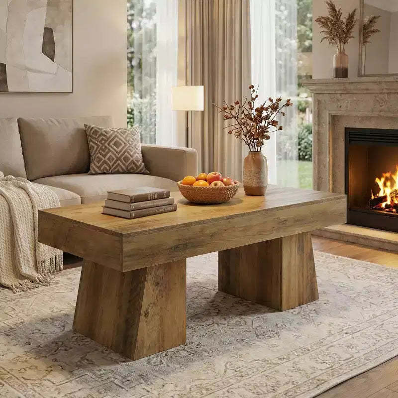 MAYEERTY 47.24-Inch Farmhouse Coffee Table, Rectangular Center Table with Thick Base