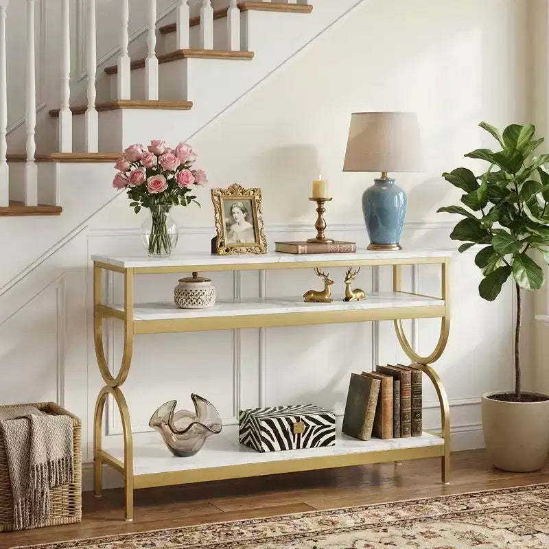 MAYEERTY 3-Tier Console Table, 55-Inch Sofa Table with Storage Shelves