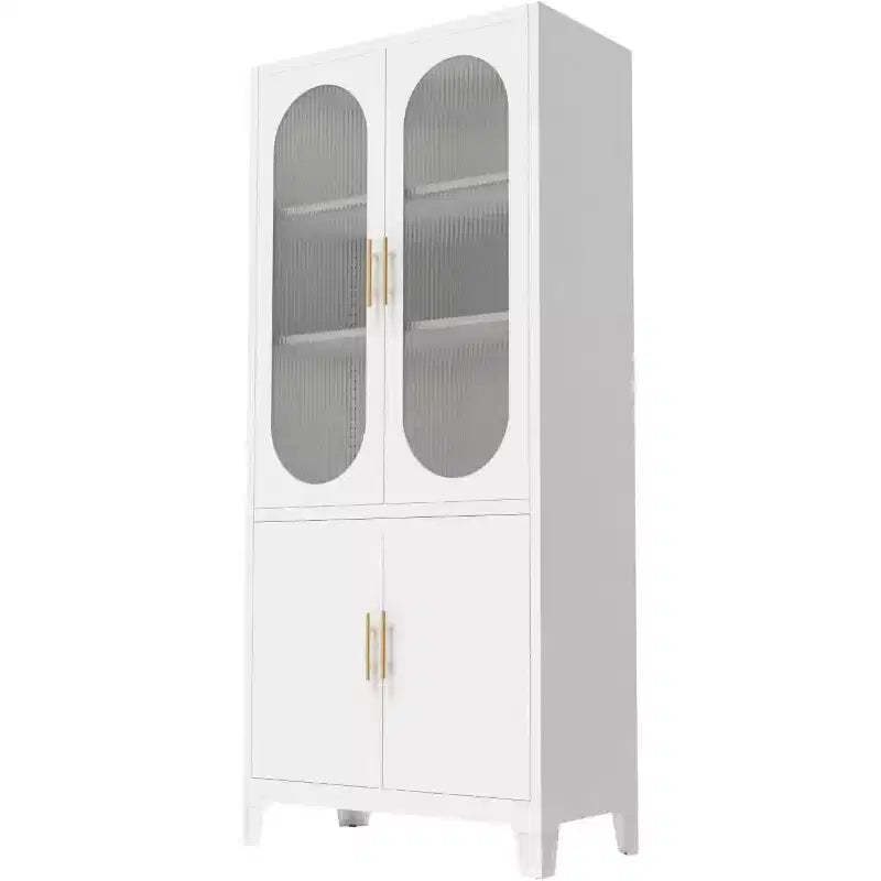 COZONY Modern Pantry Cabinet with Fluted Glass Doors, 71 Kitchen Storage Cabinet, Metal Accent Storage Cupboard for Dining Room & Kitchen Organizer
