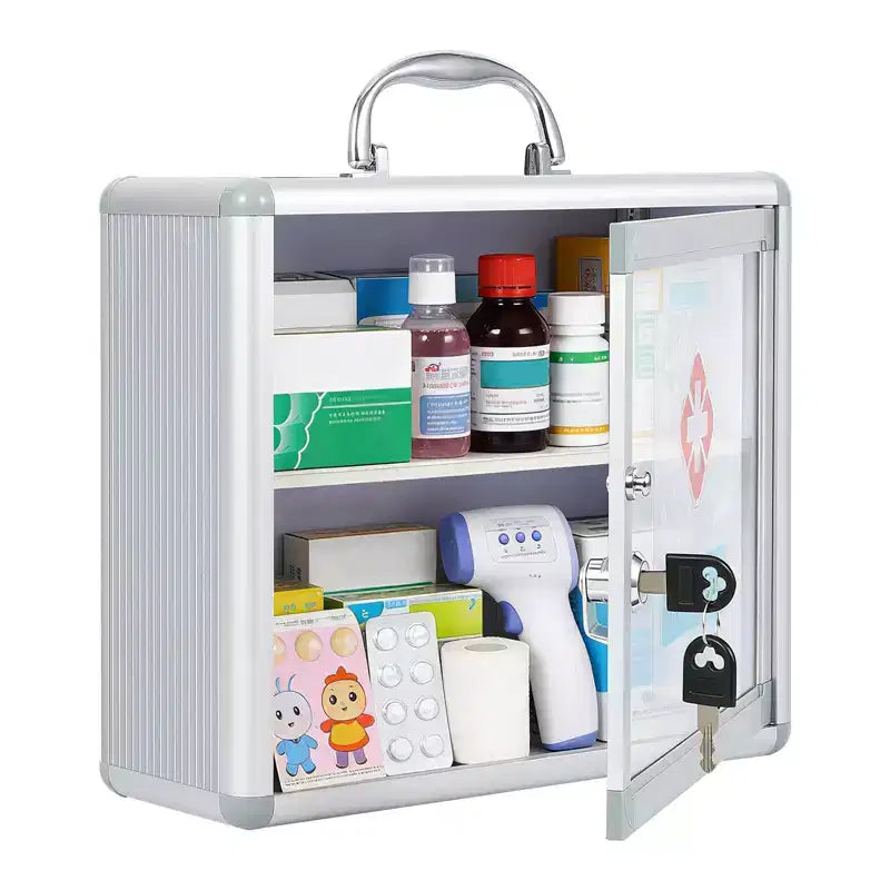 Wall Mount Medicine Cabinet Lockable First Aid Storage for Bathroom (Silver, 1-Piece)