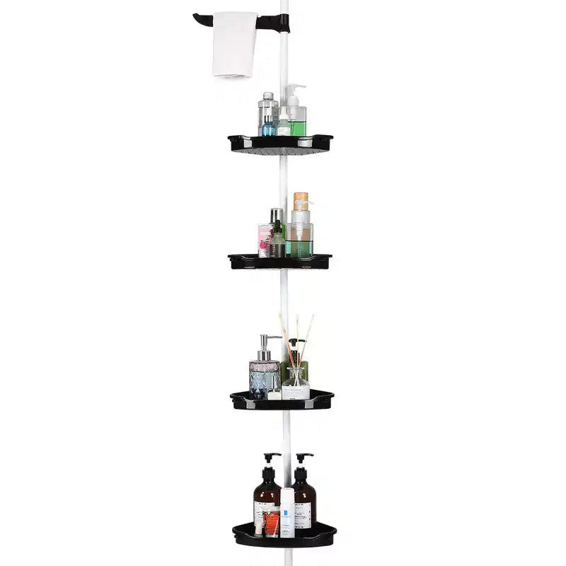 Black & White 4-Tier Adjustable Shower Organizer (101-122 Inch) C No-Drill Tension Pole Rack for Bathroom Storage