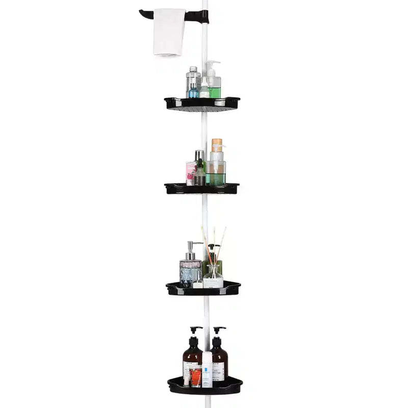 Black & White 4-Tier Adjustable Shower Organizer (101-122 Inch) C No-Drill Tension Pole Rack for Bathroom Storage