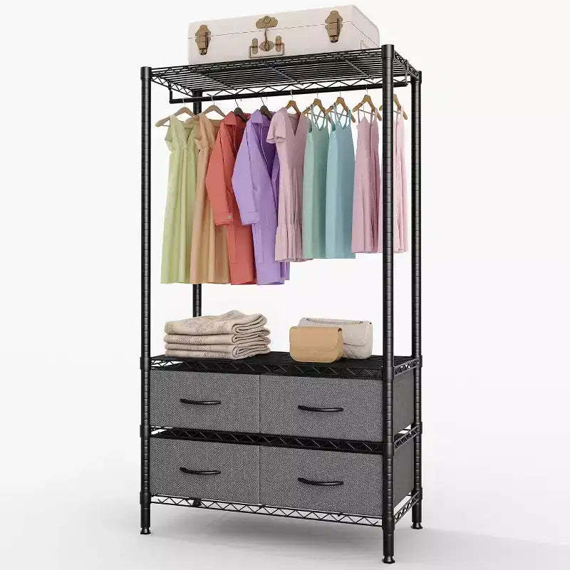 Freestanding Heavy-Duty Clothes Rack with 4 Fabric Drawers, Adjustable Shelves & Hanging Rod, Space-Saving Garment Organizer, 71.5 H
