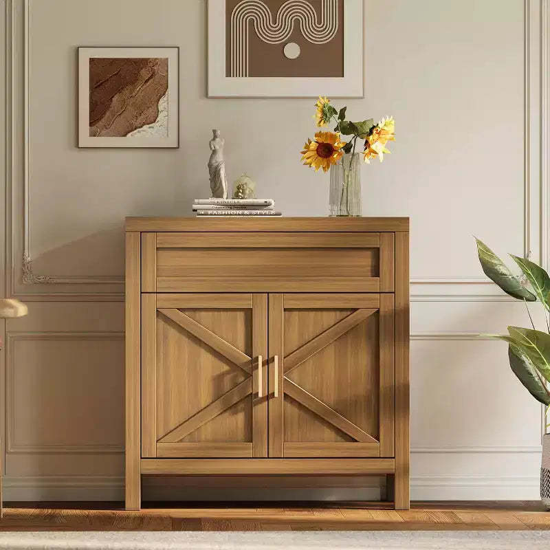 Modern Farmhouse Dining Table Sideboard, Buffet Cabinet with Adjustable Shelf,2 Doors & Drawer,Multi-Purpose Console for Kitchen, Entryway,Coffee Bar