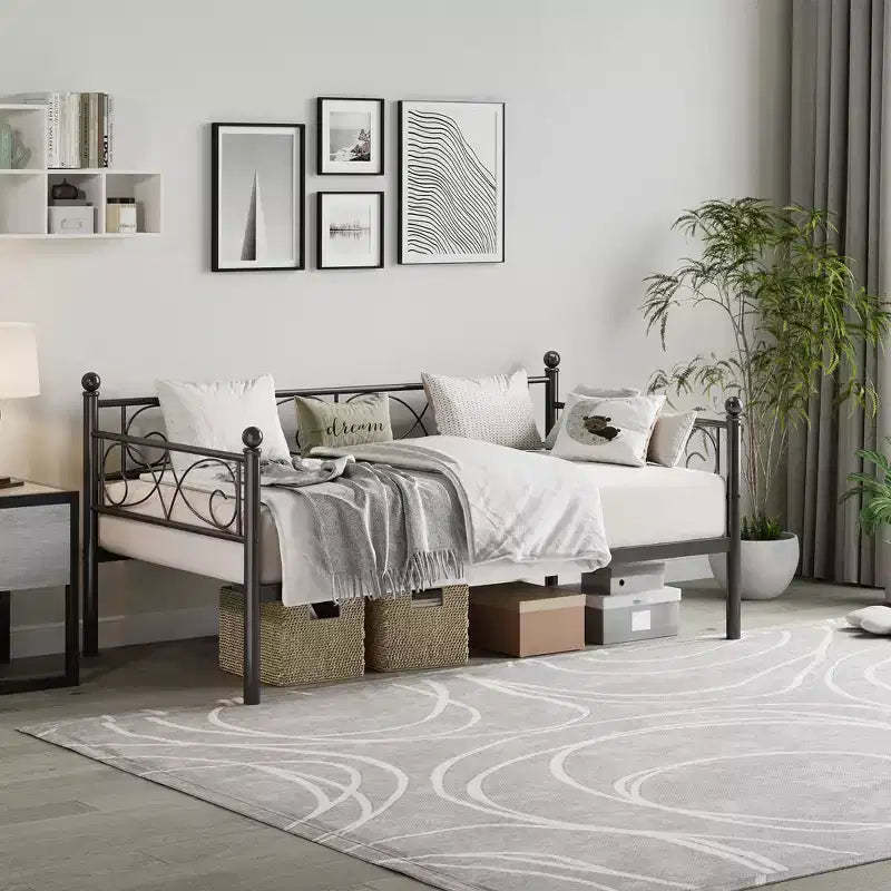 Acekool Twin Size Metal Daybed Frame Sofa Bed with Storage Space and Classic Design
