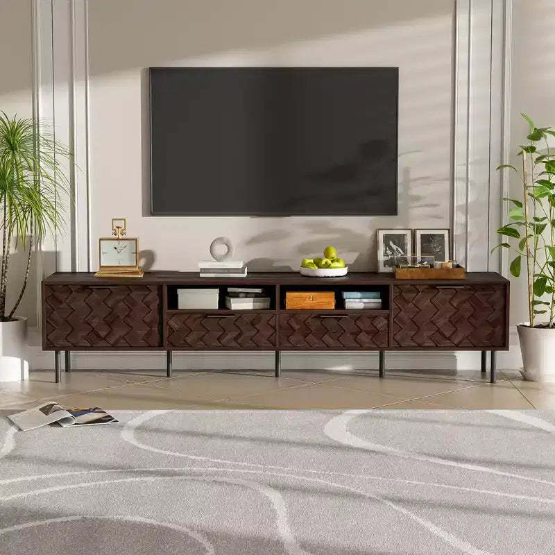 78 TV Stand for TVs up to 85, Brown TV Console Media Console TV Cabinet Entertainment Center with Diamond Soft-close Door & Drawers - ModernLuxe