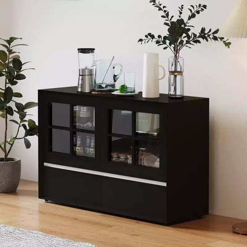 Luck Live Modern 47.04 Storage Cabinet with Push-to-Open Acrylic Doors, Solid Wood Plywood Frame, Adjustable Shelves & 2 Drawers