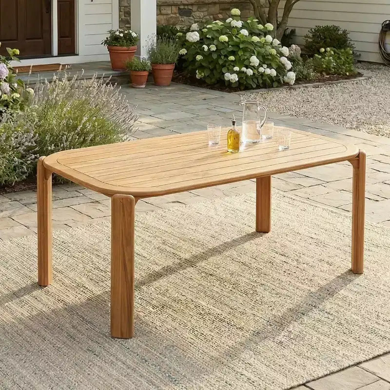Christopher Knight Home Kaja Outdoor Acacia Wood Dining Table, Teak Finish with Slat Design