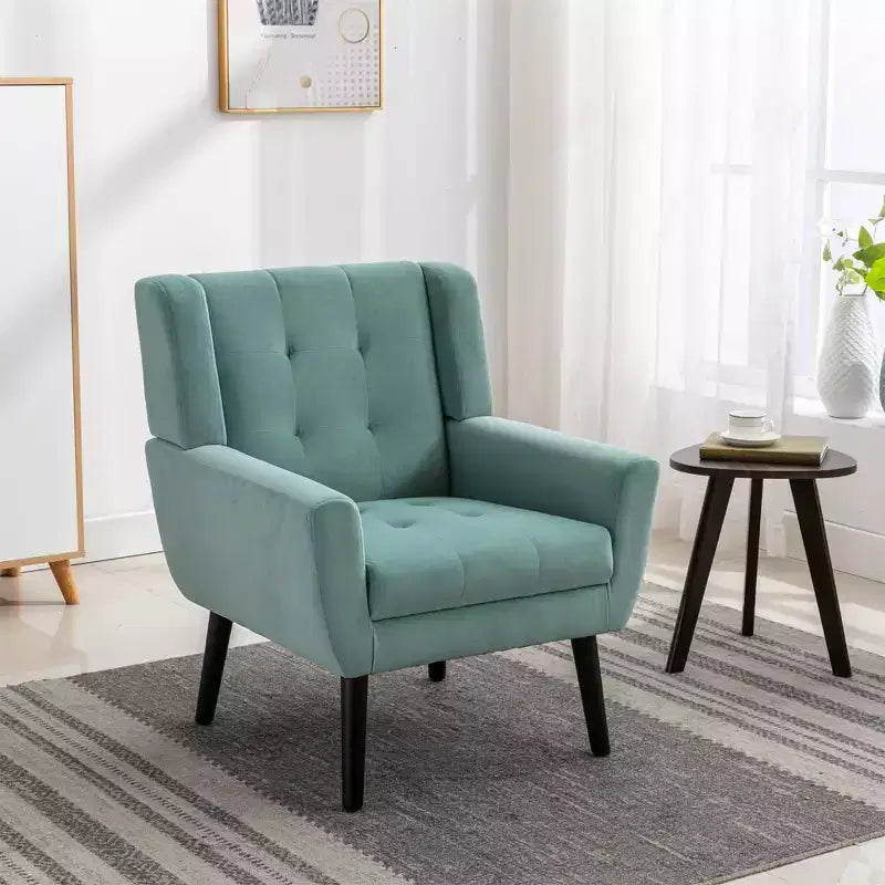 Etokfoks Velvet Upholstered Accent Chair 29.5in W x 29.5in D x 34.6in H Curved Back Black Wood Legs Modern Living Room Bedroom
