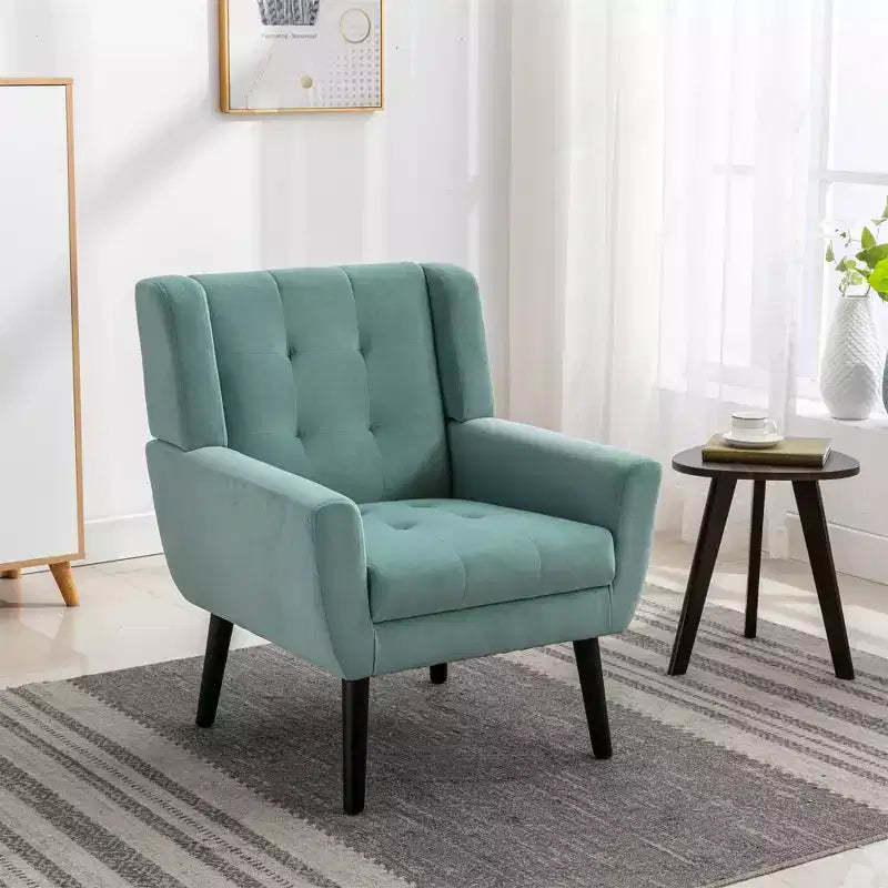 Etokfoks Velvet Upholstered Accent Chair 29.5in W x 29.5in D x 34.6in H Curved Back Black Wood Legs Modern Living Room Bedroom