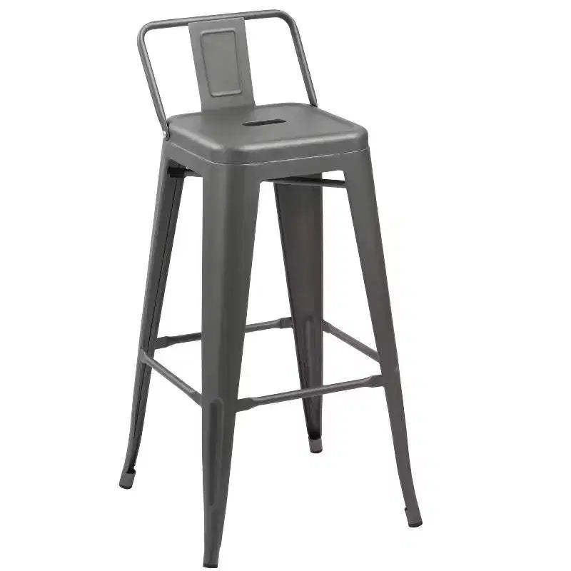 HomeRoots Set of Four 26 Gray Steel and Metal Low Back Counter Height Bar Chairs
