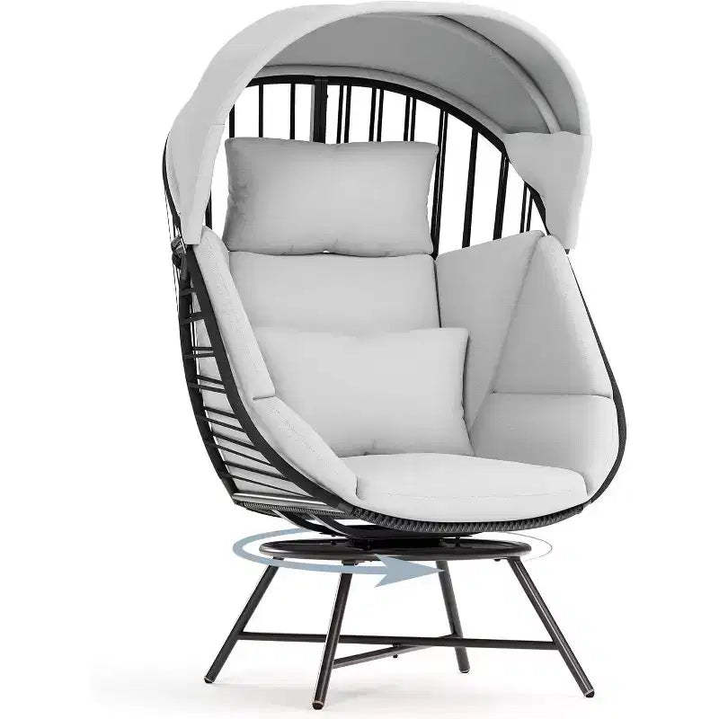 LAUSAINT HOME Oversized 360 Swivel Egg Chair with Cushion & Sunshade Brim Indoor & Outdoor Egg Chair