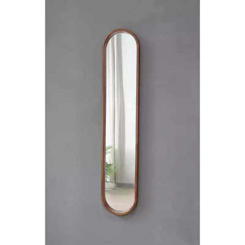 47 x 9.5 Tall Skinny Pill Wall Mirror, Rubber Wood Capsule Decorative Mirror for Hallway, Narrow Wall - Panipeachy