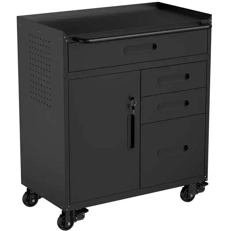 VIYET 34 4-Drawer Mobile Tool Cabinet - Heavy-Duty Steel Garage Organizer with Lockable Storage Compartment & Rolling Workshop Chest, Black